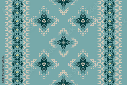Pixel Cross Stitch Patterns ethnic pattern abstract art blue background design for carpet, wallpaper, clothes, textiles, pillows, curtains, bed sheets, tablecloths, vintage style, vector illustration