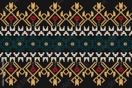 Pixel cross stitch pattern abstract ethnic pattern art. For rugs, wallpapers, clothes, textiles, pillows, curtains, bed sheets, tablecloths, vintage style. Vector illustration.