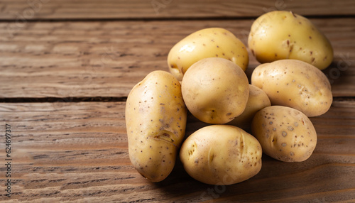 fresh potatoes on wooden table