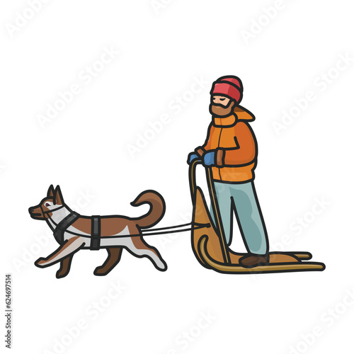 Dog with sled vector icon.Color vector icon isolated on white background dog with sled.