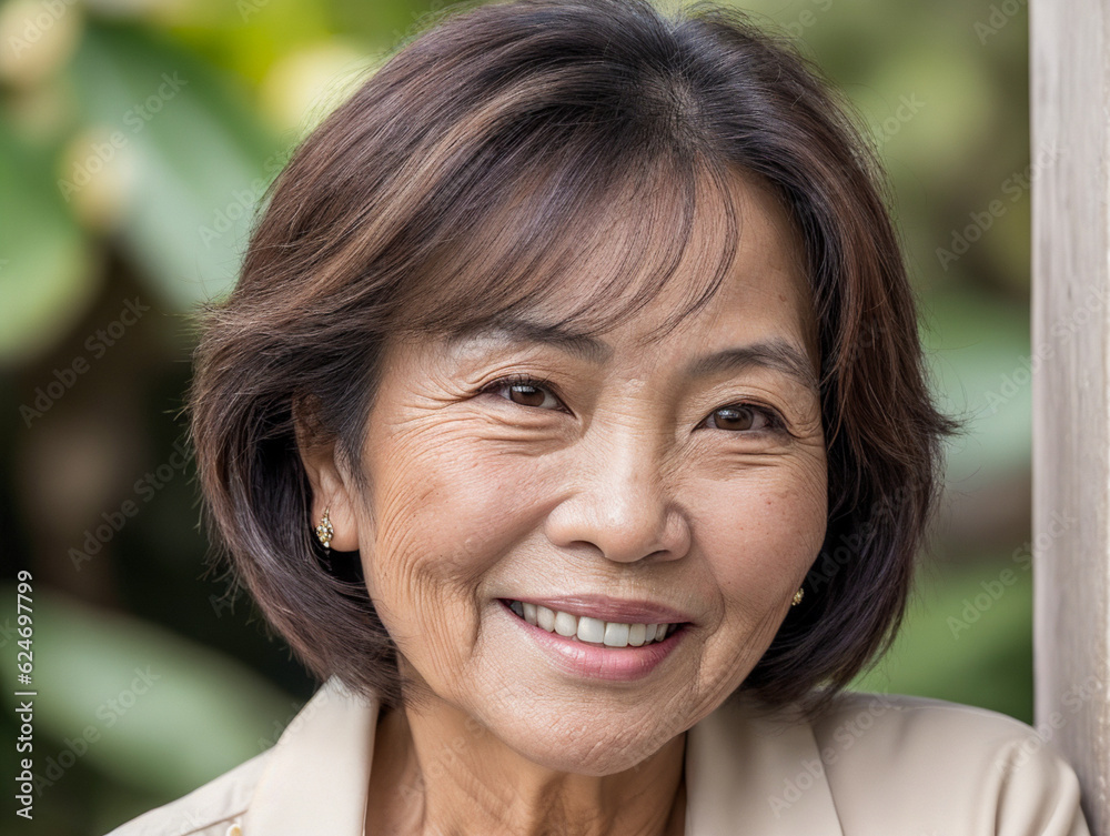 portrait of happy beautiful retired vietnamese woman with dental smile, looking at camera, headshot portrait. portrait of happy beautiful retired vietnamese woman with dental smile, looking at camera, headshot portrait.