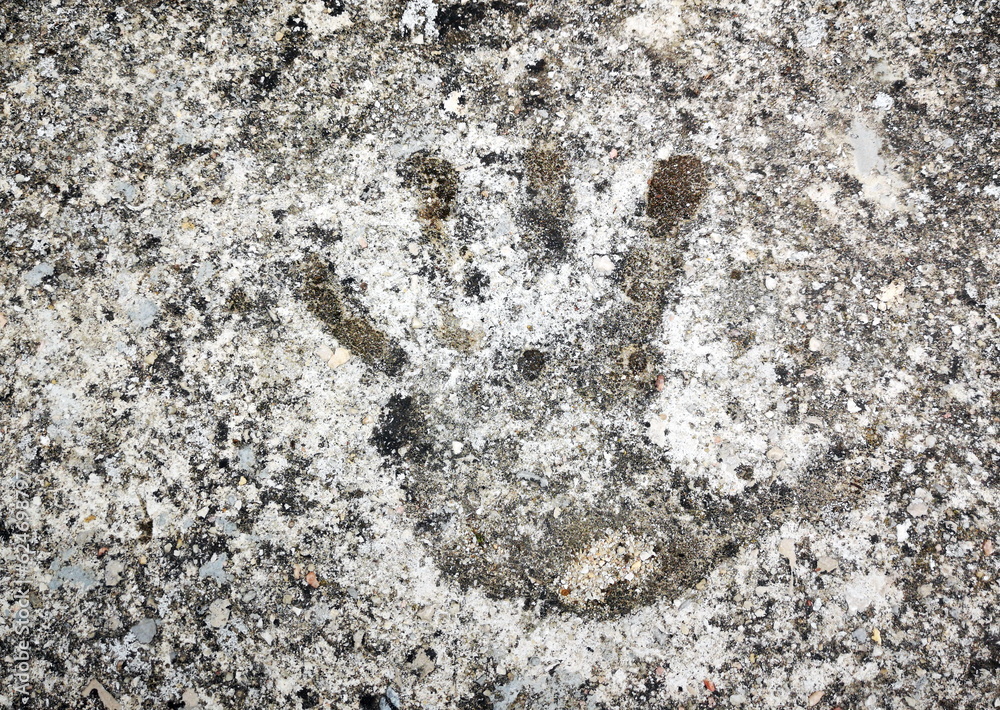footprint of a human hand in a rock cave in Cantabria, Spain footprint of a human hand in a rock cave in Cantabria, Spain
