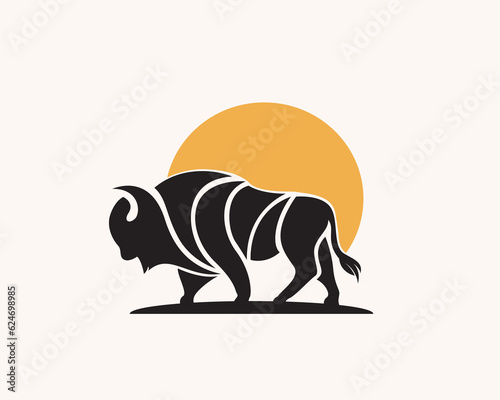 abstract stand bison background sun logo design template illustration inspiration