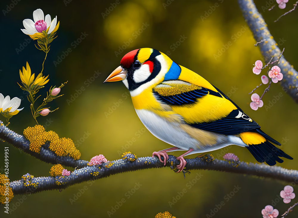 Fototapeta premium Goldfinch male bird in nature - Generative AI