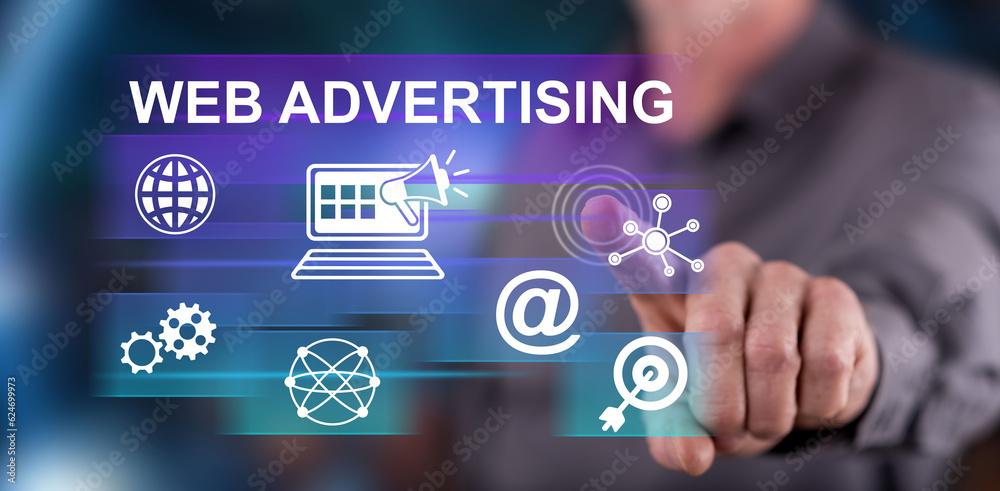 Man touching a web advertising concept Man touching a web advertising concept
