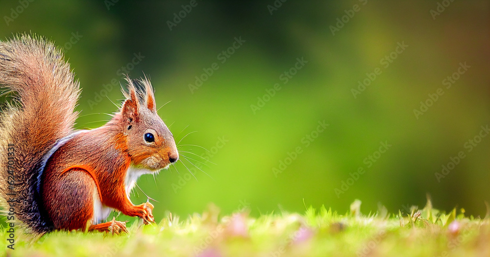 squirrel on the grass, Generative AI Art Illustration squirrel on the grass, Generative AI Art Illustration