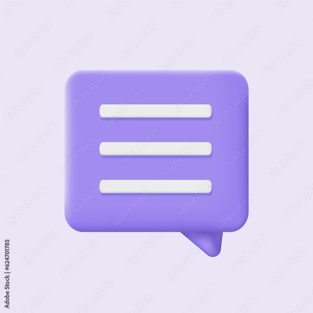 3d speech bubble icon. Square chatting box on purple background. Modern vector illustration. 3d speech bubble icon. Square chatting box on purple background. Modern vector illustration.