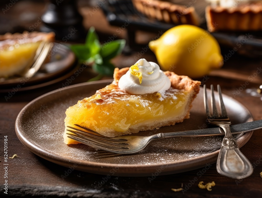 Tarte au Citron in a rustic setting with a fork taking a piece and displaying the creamy lemon curd layer Tarte au Citron in a rustic setting with a fork taking a piece and displaying the creamy lemon curd layer