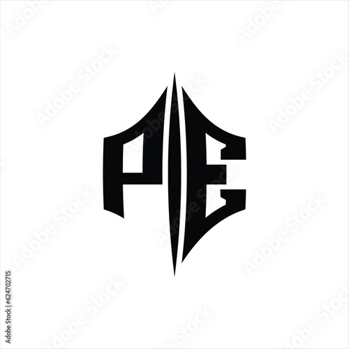 PE Logo monogram hexagon diamond shape with piercing style design template