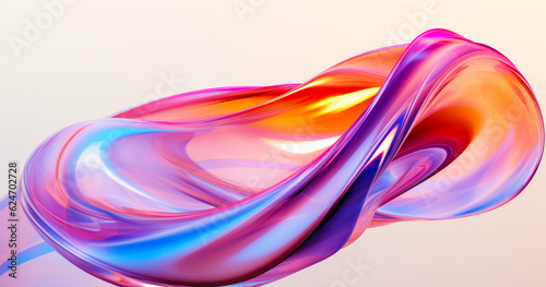 Abstract liquid glass holographic iridescent colorful wave in motion bright background 3d render. Gradient design element for banners, backgrounds, wallpapers and covers