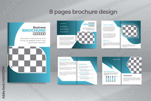 Eight Pages Professional Business Brochure, Modern Shape Brochure Template