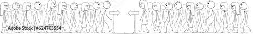 Crowds of People or Nations Meet on the Road, Vector Cartoon Stick Figure Illustration