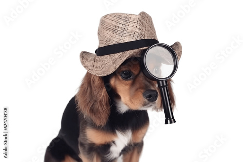 A Detective Dog with a Magnifying Glass on a Transparent Background. Generative AI