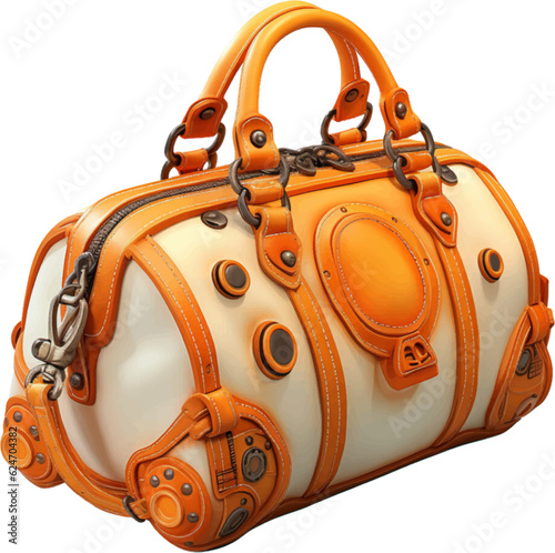 a orange duffel bag has been drawn on white, in the style of pencilsteampunk, retro