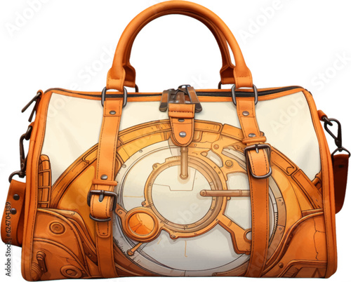 a orange duffel bag has been drawn on white, in the style of pencilsteampunk, retro