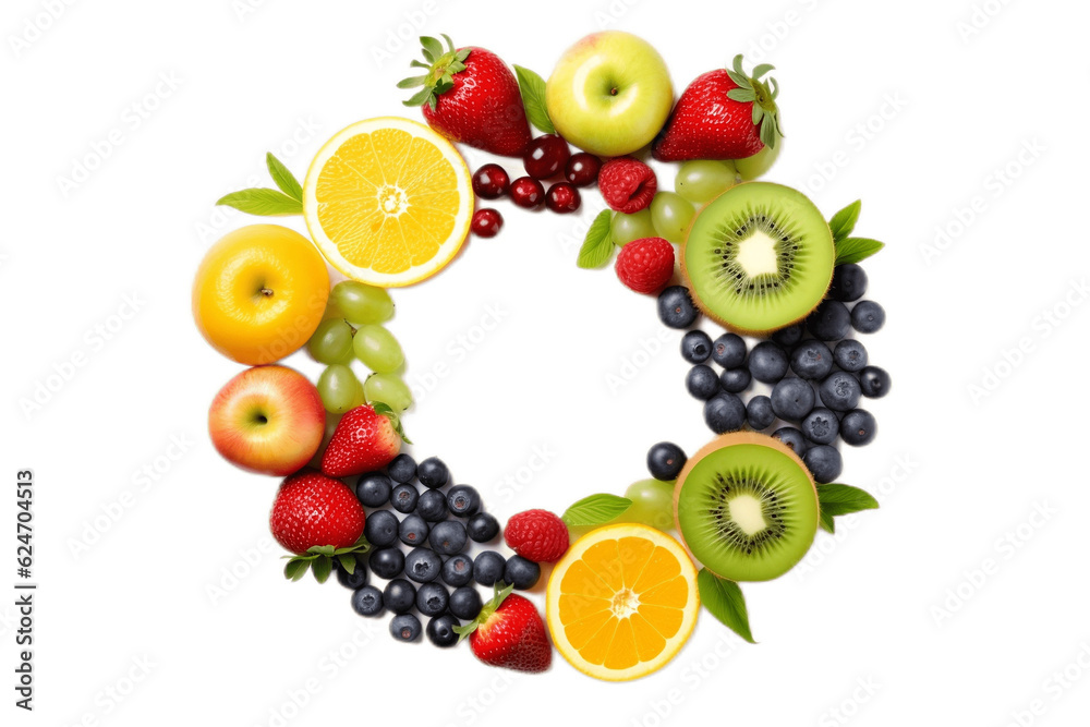A Circle of Mixed Fruits Isolated on a Transparent Background. Generative AI