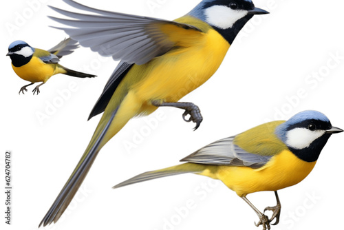 Isolated Flying Common Great Tit Birds on Transparent Background. Generative AI
