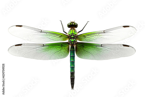 Isolated Top View of Green Dragonfly Insect on Transparent Background. Generative AI © Haider