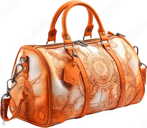 a orange duffel bag has been drawn on white, in the style of pencilsteampunk, retro