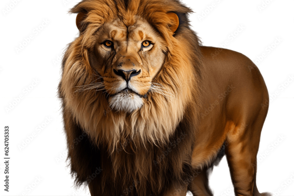 Isolated Lion Standing on a Transparent Background. Generative AI