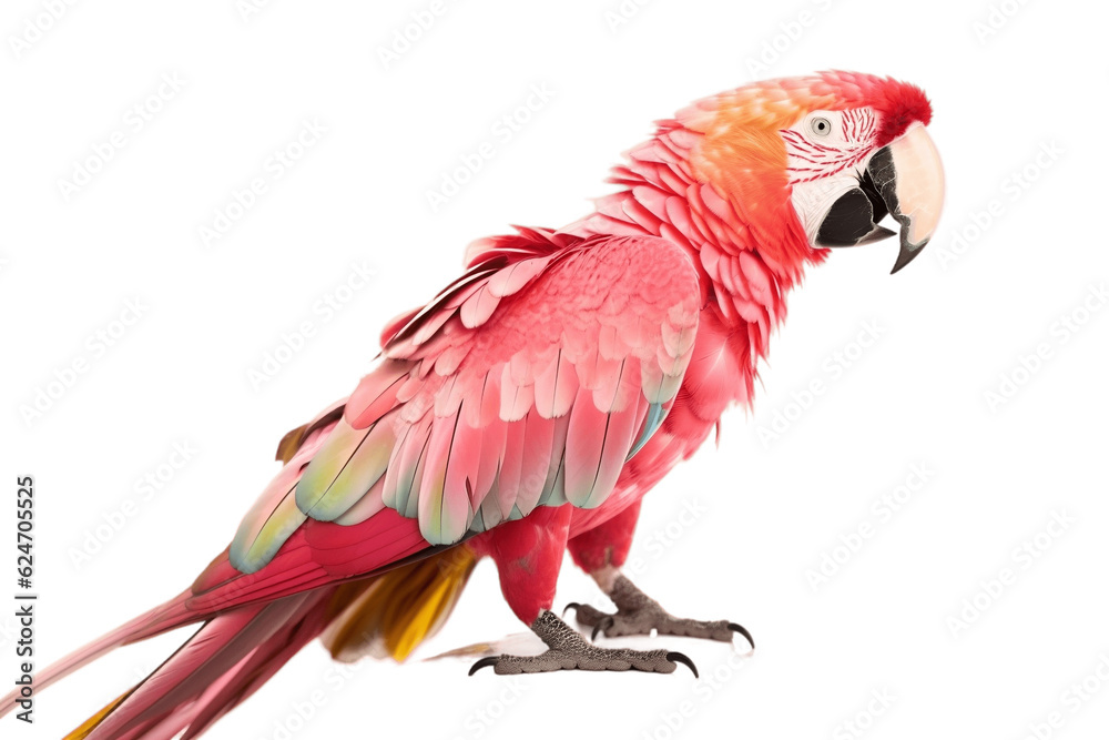 Isolated Pink Parrot Macaw on a Transparent Background. Generative AI
