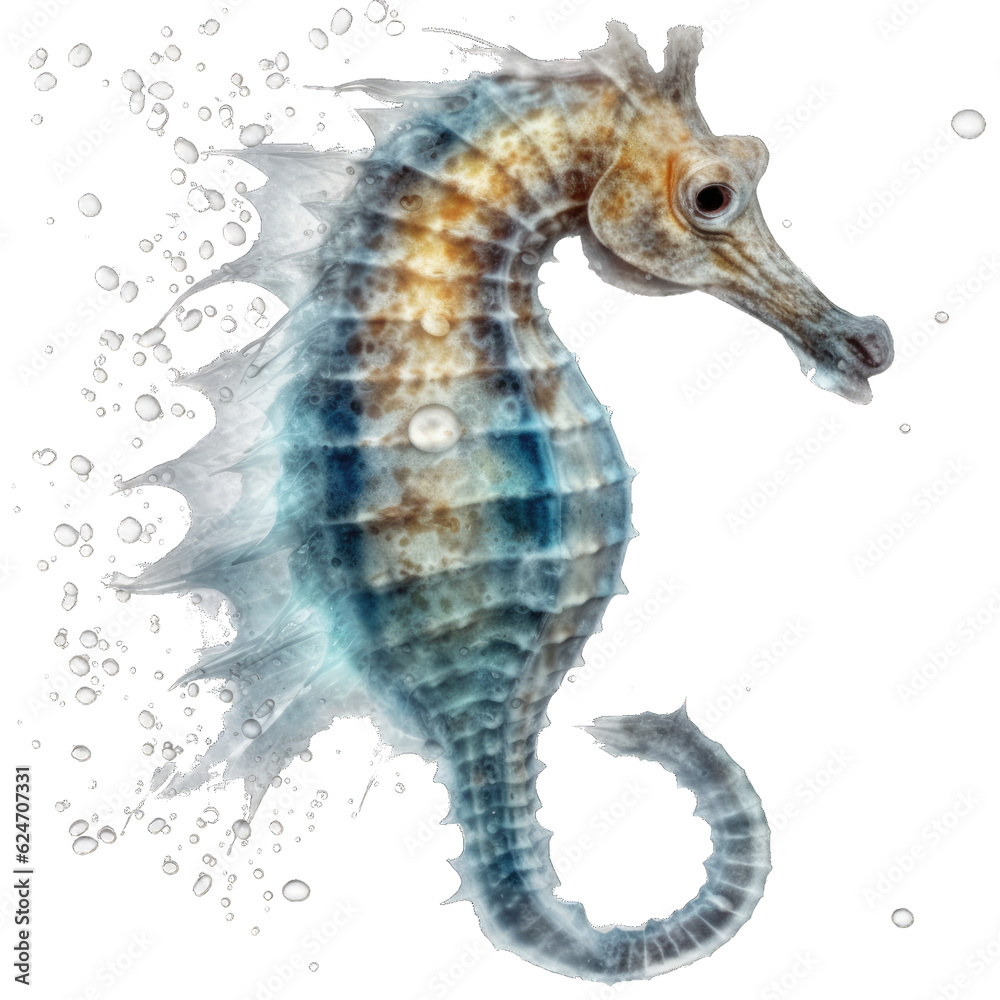 Sea horse (ocean marine animal) isolated on transparent background cutout