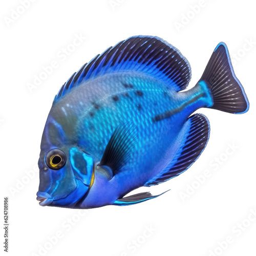 Blue tang fish (ocean marine animal) isolated on transparent background cutout