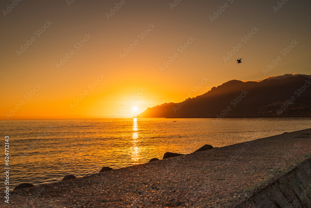 Sunset along the Amalfi Coast of Salerno in December