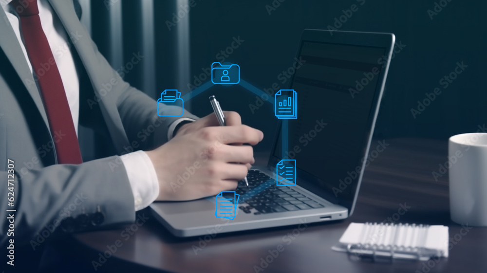 Crop close up midsection businessman use laptop, write email letter to business partner or client. Use computer mobile consult online on gadget, working from home, portable office. Ai generative. Crop close up midsection businessman use laptop, write email letter to business partner or client. Use computer mobile consult online on gadget, working from home, portable office. Ai generative.