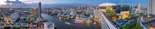 Photography Aerial view of Khlong San and Chao Phraya river in Bangkok, Thailand