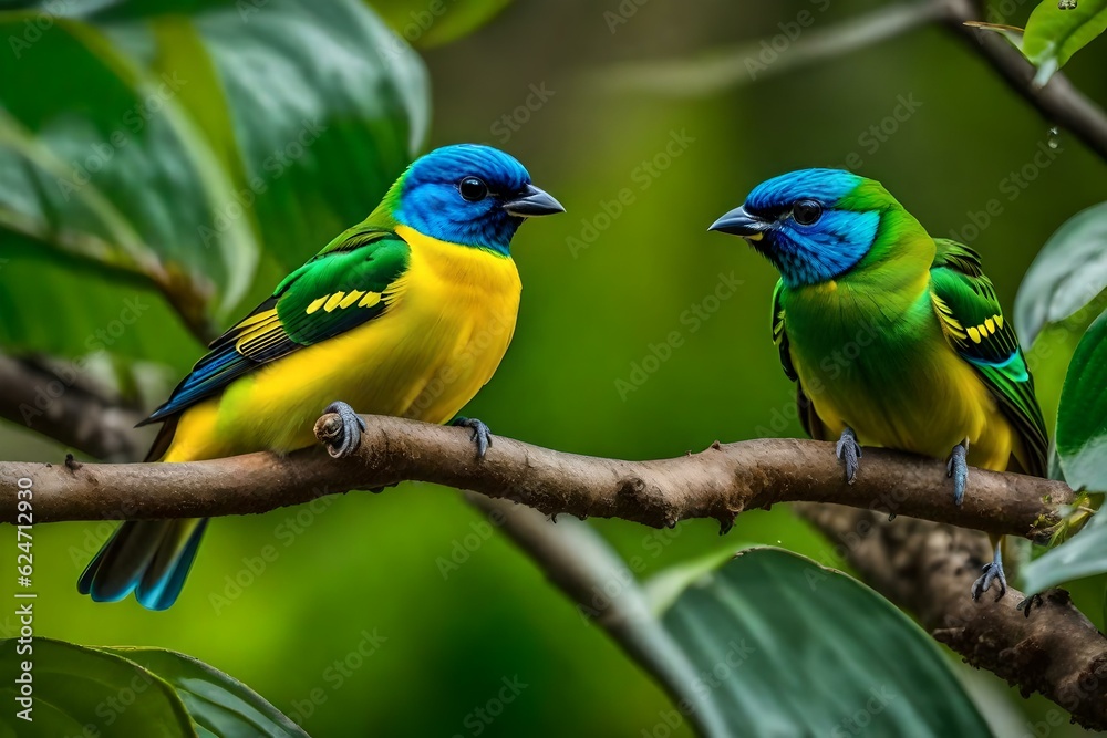 pair of parrots at the branch of the tree AI GENERATED