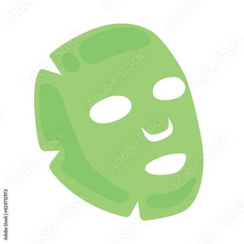 Aloe vera facial sheet mask, isolated on white background. Vector illustration in flat cartoon style. Korean cosmetics design concept