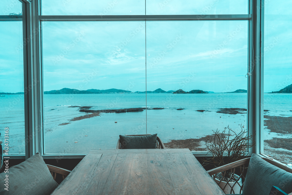 Chairs and office environment Next to the sea in Thailand.