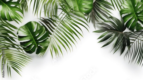  Palm leaves on the simple white background promo banner Created With Generative AI Technology