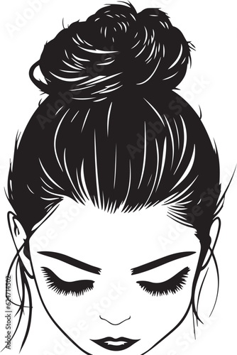 Messy hair bun, woman face silhouette, Beautiful girl, Female hairstyle, Vector illustration, SVG