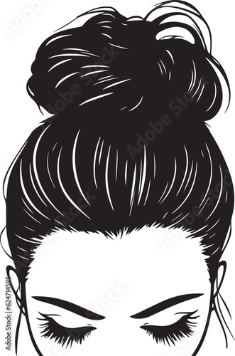 Messy hair bun, woman face silhouette, Beautiful girl, Female hairstyle, Vector illustration, SVG
