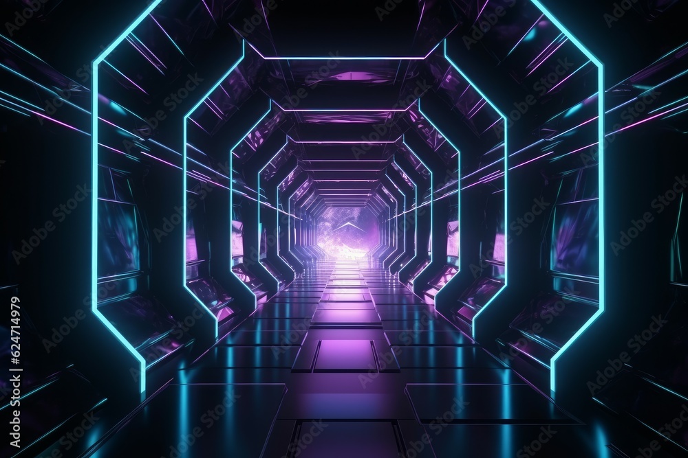 Obraz premium Technology tunnel neon. Generate Ai