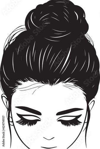Messy hair bun, woman face silhouette, Beautiful girl, Female hairstyle, Vector illustration, SVG