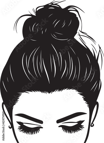 Messy hair bun, woman face silhouette, Beautiful girl, Female hairstyle, Vector illustration, SVG