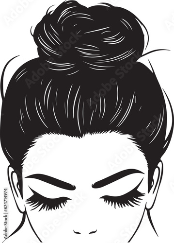 Messy hair bun, woman face silhouette, Beautiful girl, Female hairstyle, Vector illustration, SVG
