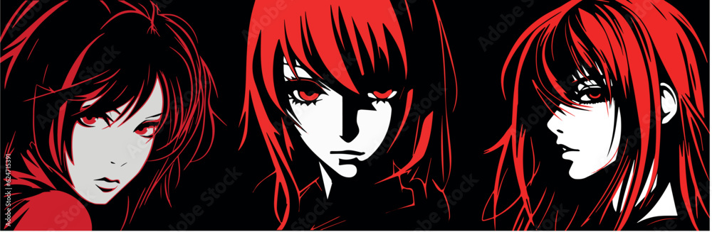 anime girl face outline black background red outline anime girl face outline black background red outline
