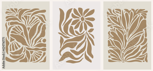 Abstract groovy floral poster Y2K. Modern trendy minimalist style. Hand drawn for wallpaper, wall decor, fabric, postcard, cover, template, banner.