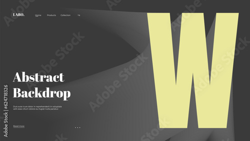 Abstract web page, homepage, landing page concept. Strict and discreet background. Type and 3D shapes.