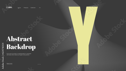 Abstract web page, homepage, landing page concept. Strict and discreet background. Type and 3D shapes.