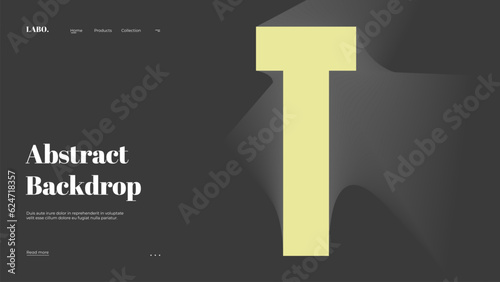 Abstract web page, homepage, landing page concept. Strict and discreet background. Type and 3D shapes.