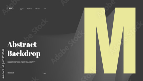 Abstract web page, homepage, landing page concept. Strict and discreet background. Type and 3D shapes.