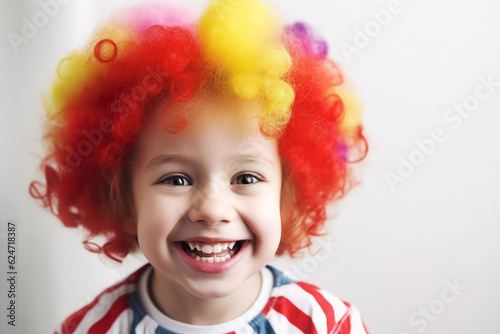 Little boy clown on the white background. Generative AI