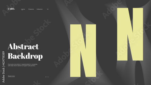 Abstract web page, homepage, landing page concept. Strict and discreet background. Type and 3D shapes.