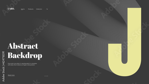 Abstract web page, homepage, landing page concept. Strict and discreet background. Type and 3D shapes.