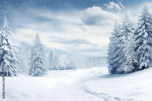 Winter forest landscape with snow
